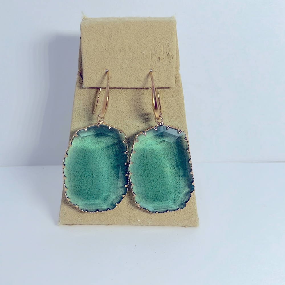 Teal colored gold tone wire earrings